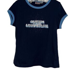 "NWOT" Ladies XL Blue Queen Of The Universe Short Sleeve Graphic Tee by Rebel Gi